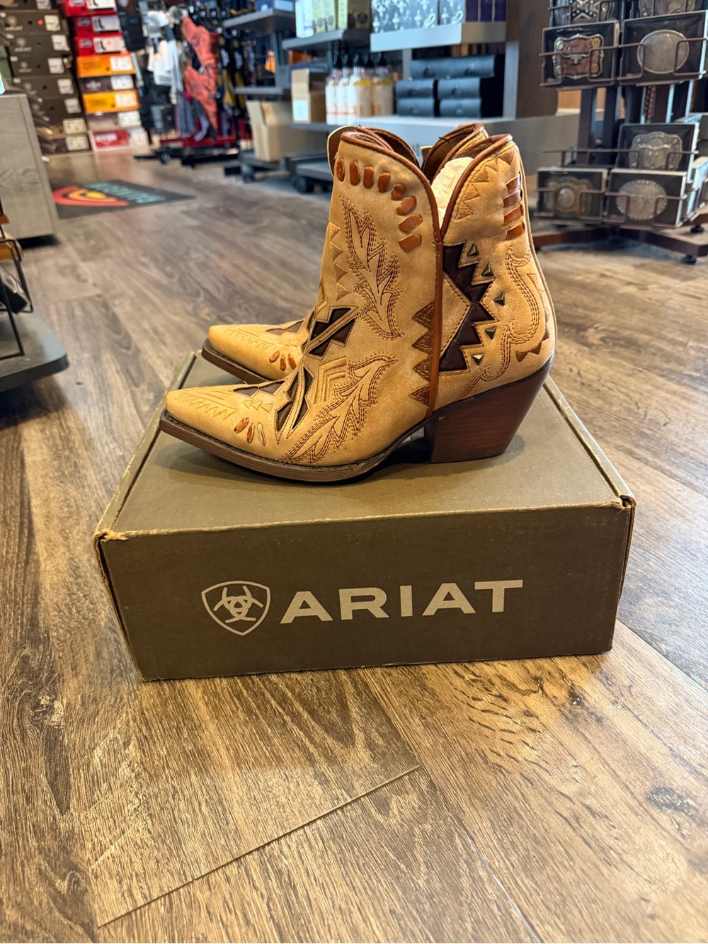 New ladies Ariat Two-Tone Tan and Dark Brown Western Ankle Booties